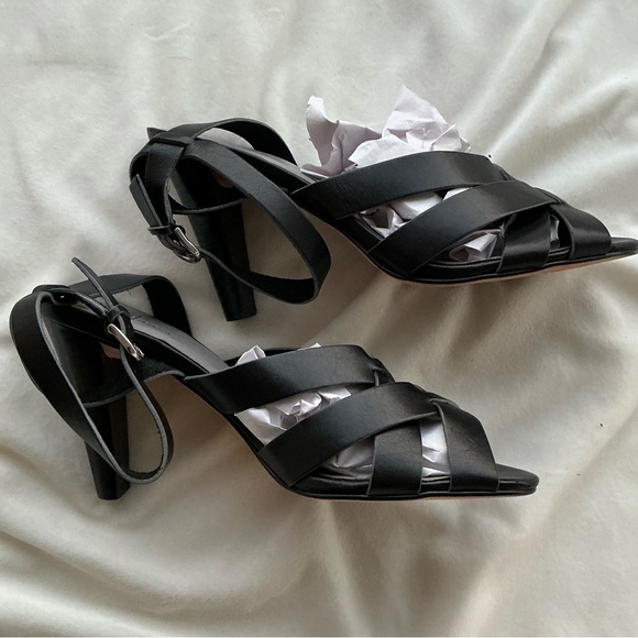 Excellent Condition Cole Haan Black Leather Strappy Heels Size 9B Ankle Strap